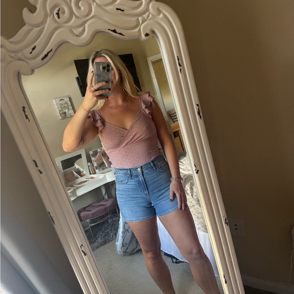 SHEIN Dusty Pink Eyelet Bodysuit